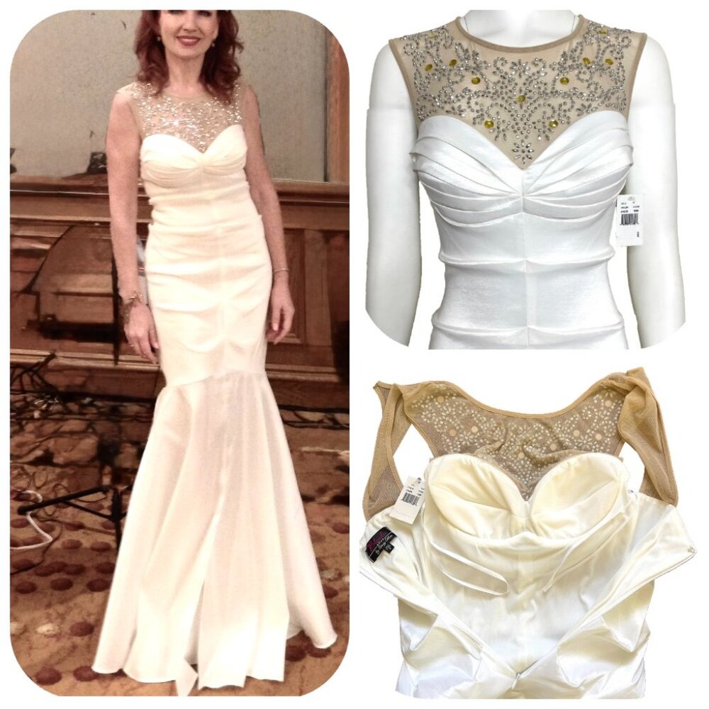 NWT Blondie Nites Stacy Sklar Embelished White Gown Wedding Prom Mermaid Dress